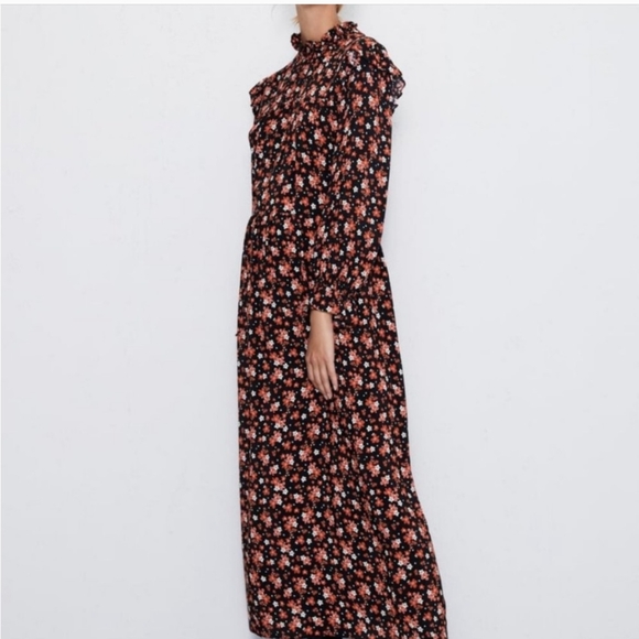 ZARA Ruffle Floral Cottage Dress midi maxi Black red NWT XXl - Picture 4 of 15